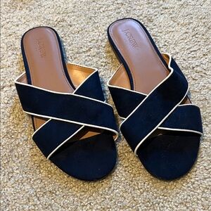 J. Crew Navy Blue Sandals with White Trim